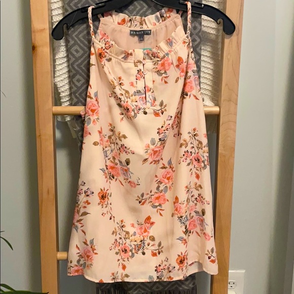 Brixon and Ivy Women’s Halter Blouse Blush Floral Small Spring Womens Top - Picture 2 of 13